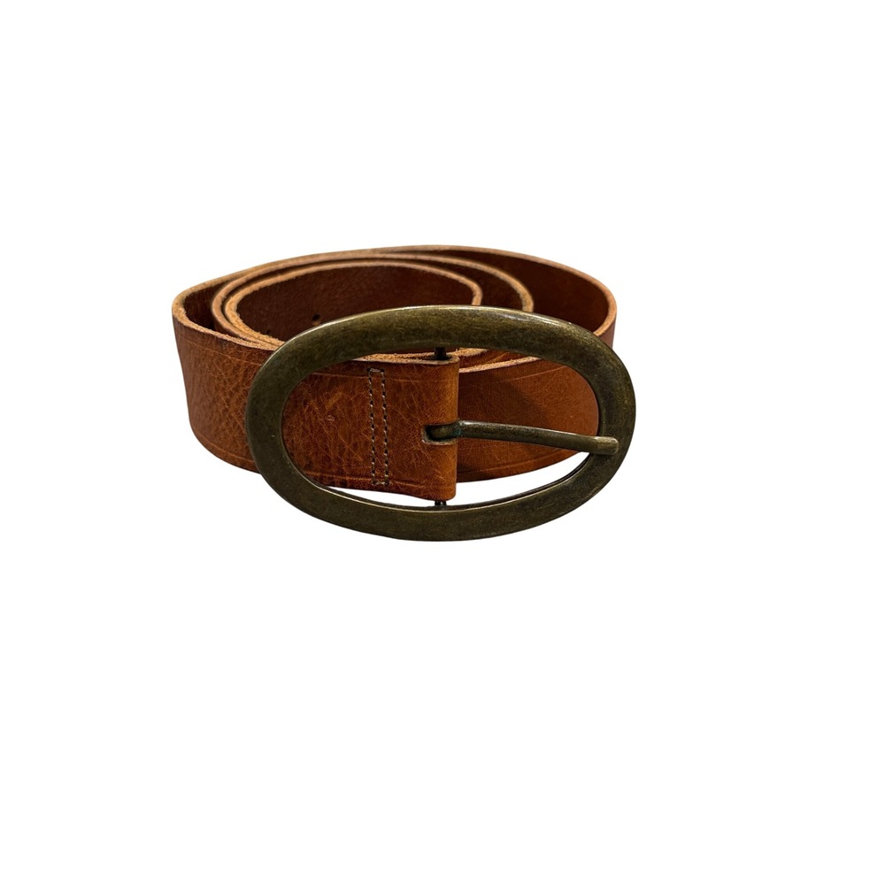 Club Monaco Leather Belt Womens M Brown Oval Brass Buckle Textured Grain Vintage